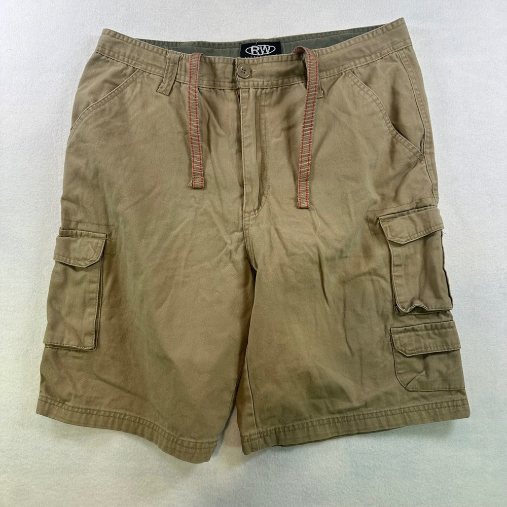 Rugged Wear Mens Khaki Cargo Shorts Size 36 Tan Cotton Twill Hiking Outdoor